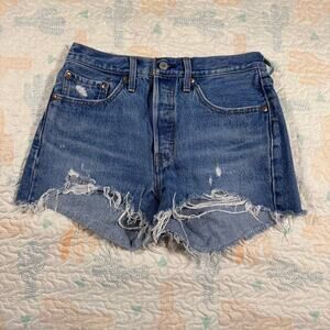Levi’s 501 Premium Distressed Denim Shorts Women’s High Rise Cutoff 28